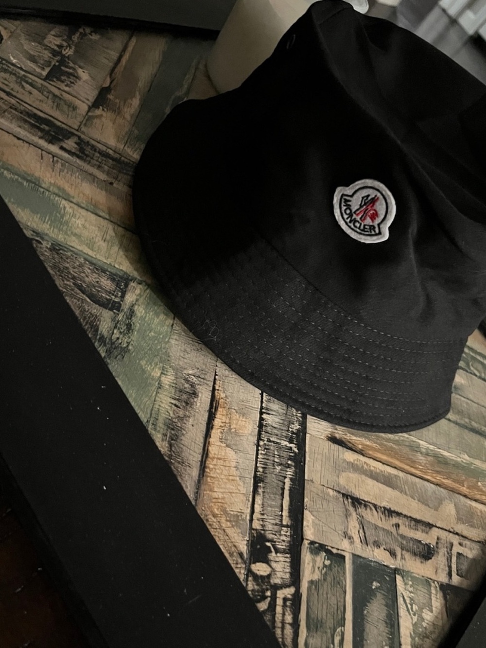 Moncler Black Bucket Hat with Embroidered Logo